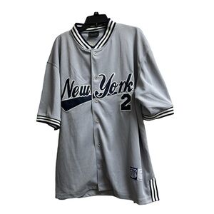 🆕 DELF Button-Down Mesh New York Gray Baseball Short Sleeve Jersey L